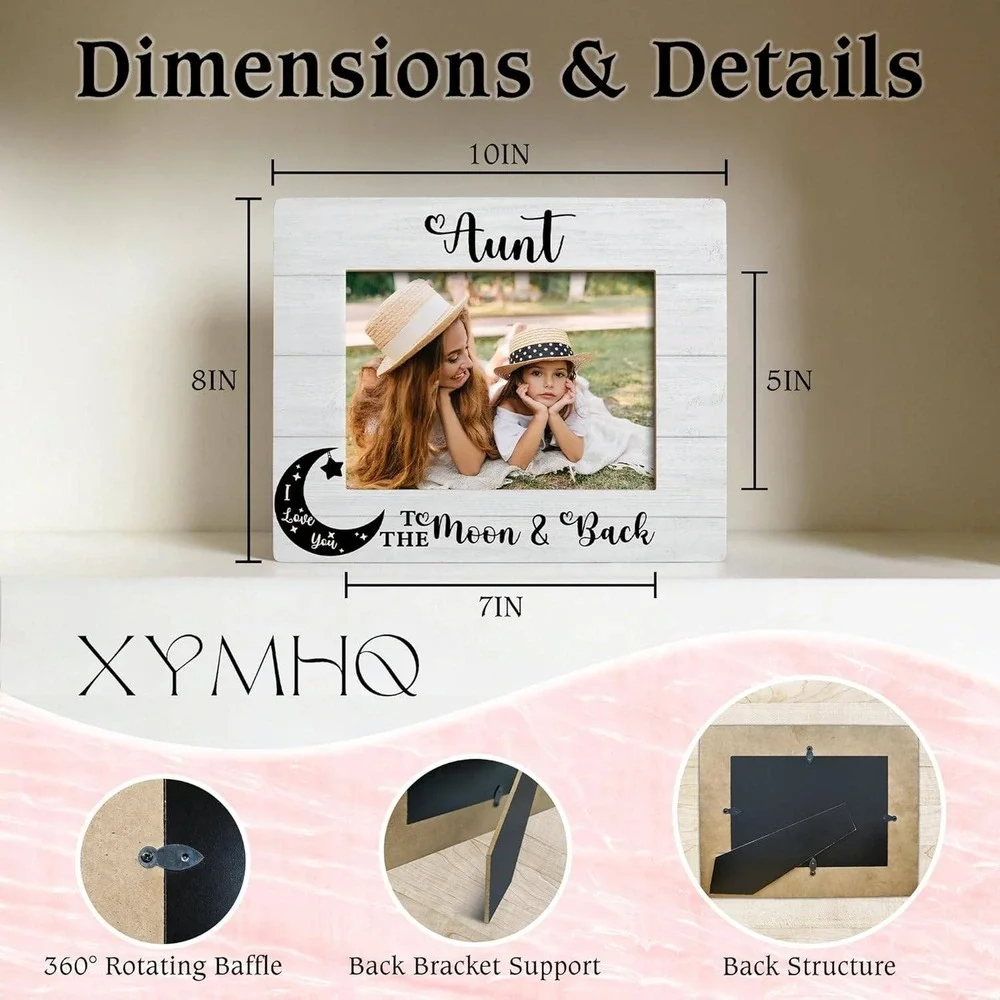 XYMHQ Aunt I Love You To The Moon & Back Wood Picture‎ Frame 5x7 White Rustic